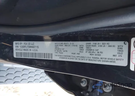 2021 Ram 1500 Laramie 4X4 5'7 Box from USA, damaged, VIN 1C6SRFJT5MN687115